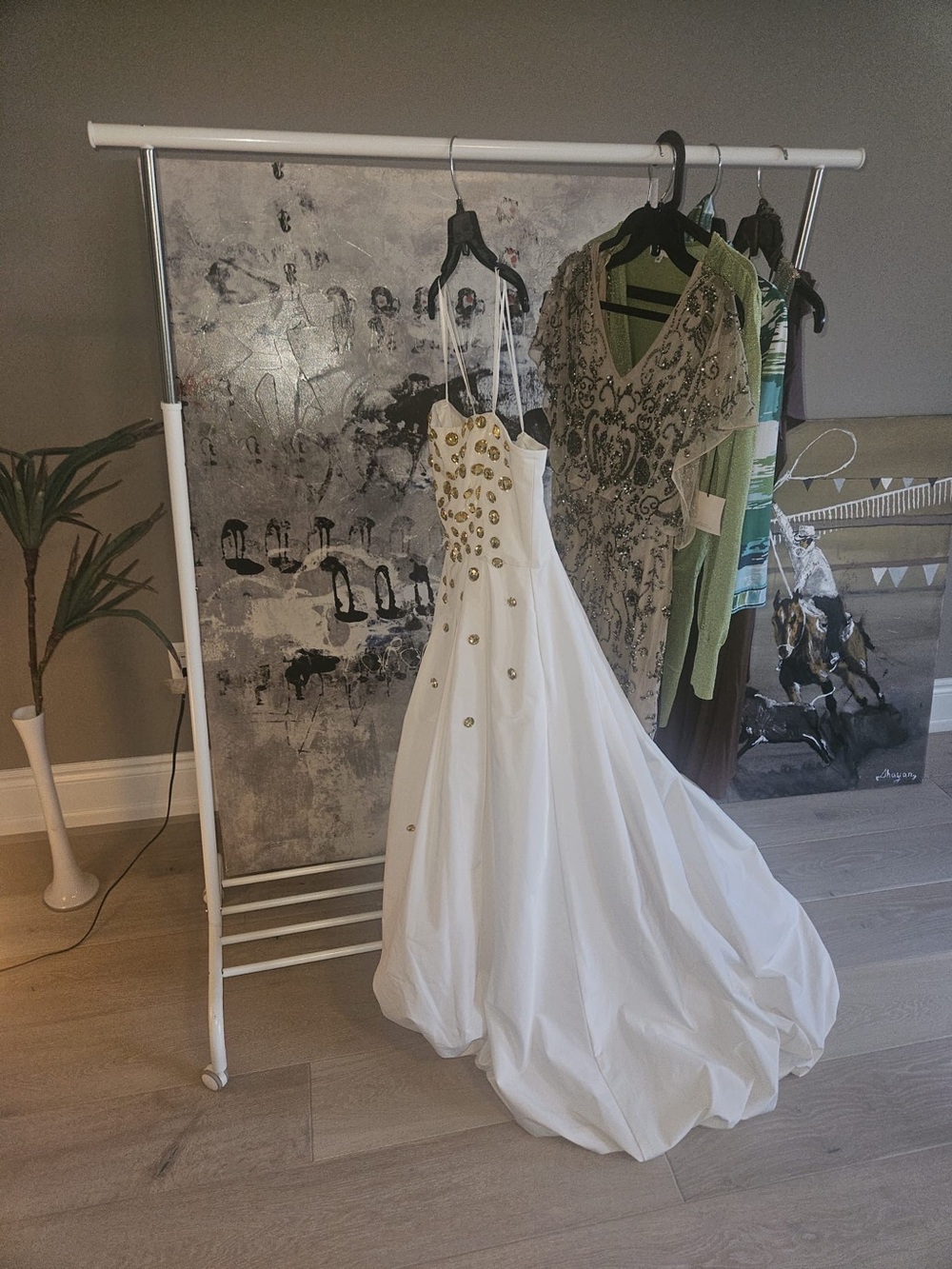 BCBG White Wedding Dress with Gold Embellishments